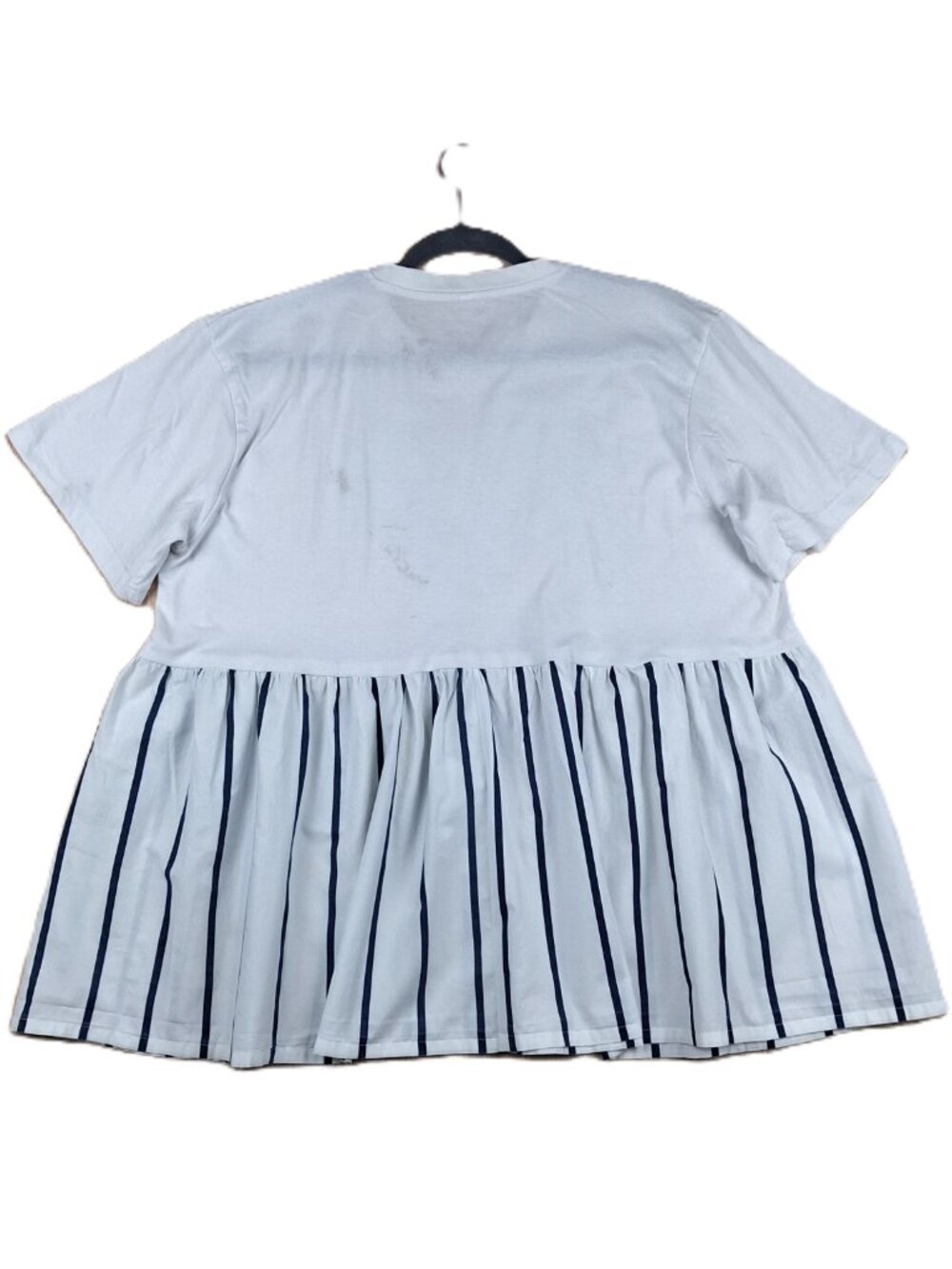 Upcycled Peplum T-Shirt Top Fits XL 1X 2X Reworked Plaid Heart Applique BluWhite - Picture 6 of 14